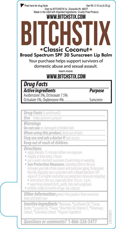 Bitchstix Classic Coconut Spf 30 Lip Balm Label (99910 Lm35831 Bitchstix Coconut Spf 30 Broad Spectrum Sunscreen 2023 2 15 Ol)
